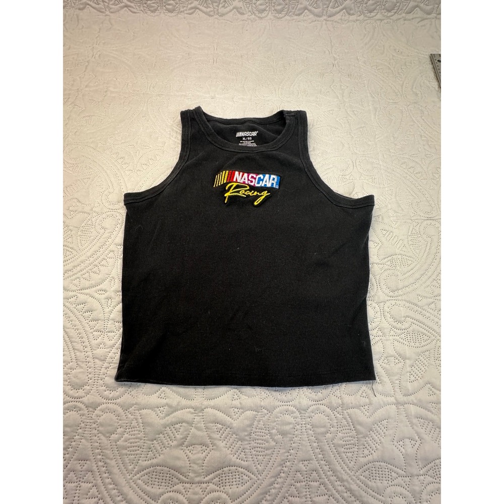 NASCAR Racing Embroidered Ribbed Tank Top Black XL Crop Sleeveless Shirt
